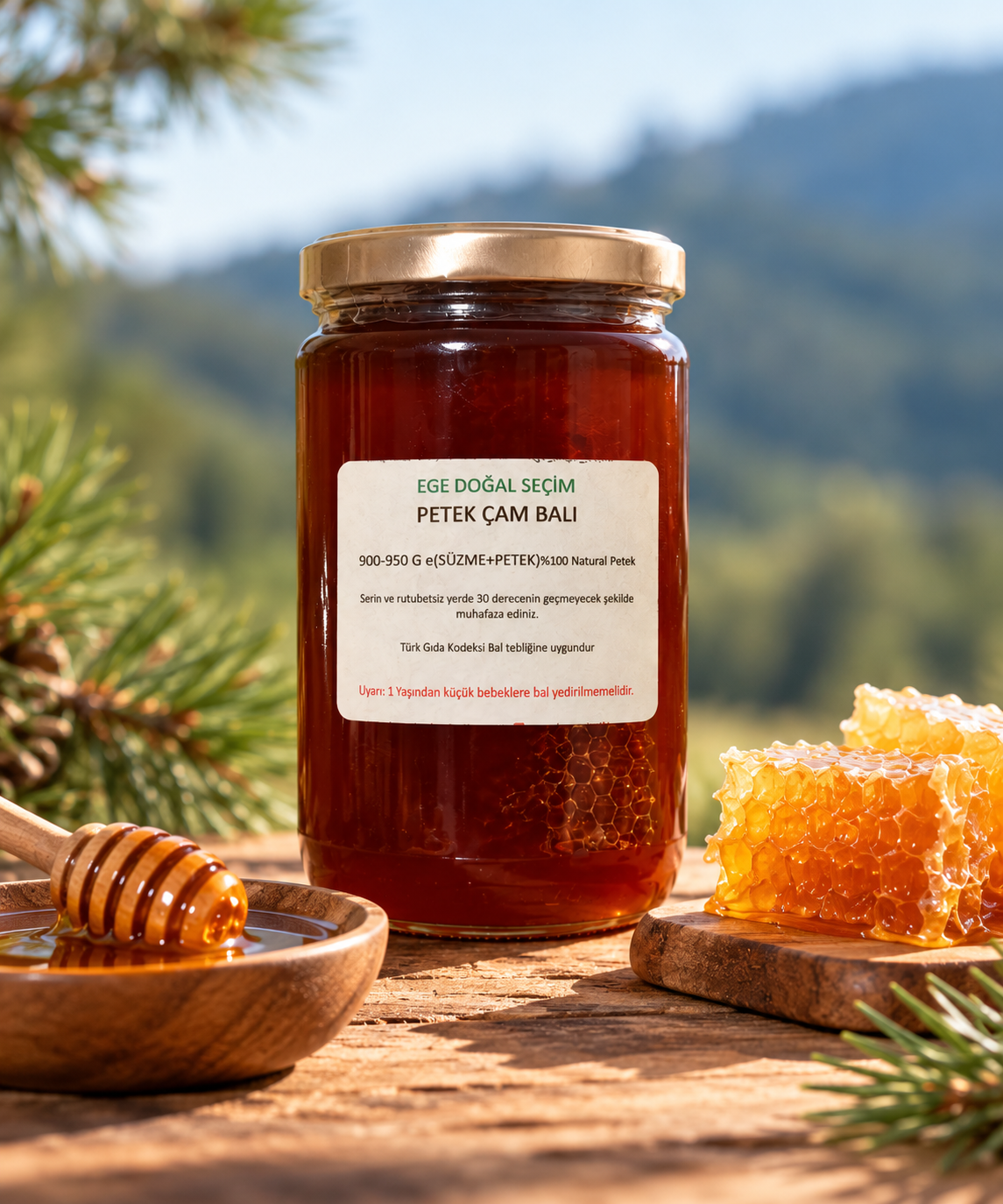 Petek Çam Balı Kavanoz 900-950 Gr (Süzme + Petek)