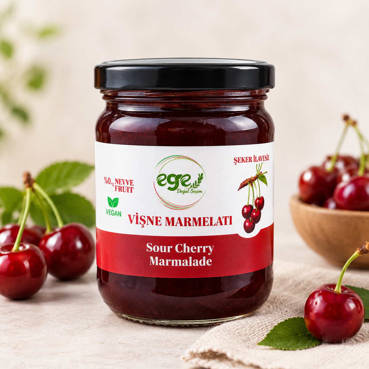 Şeker İlavesiz Vişne Marmelatı 220 Gr