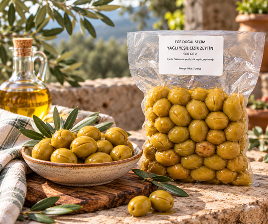 Yağlı Yeşil Çizik Zeytin 500 Gr